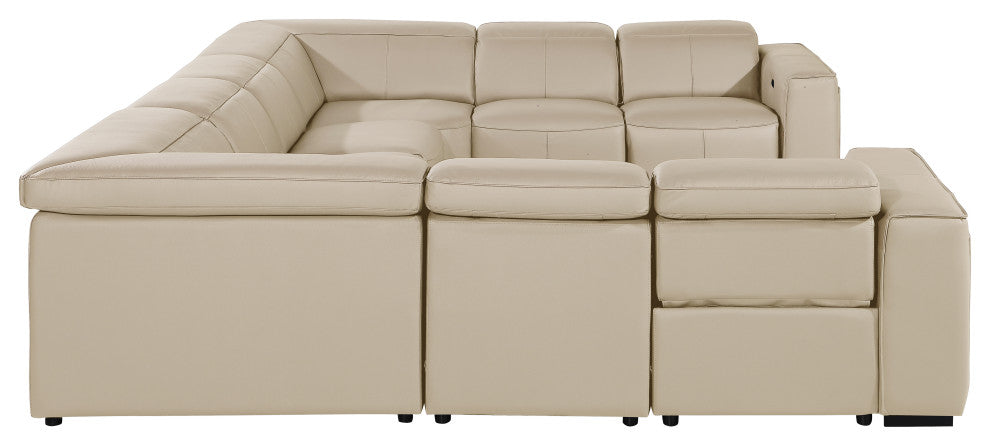 Niccolo Italian Leather 8-Piece U-Shaped 4 Power Reclining Sectional, Beige