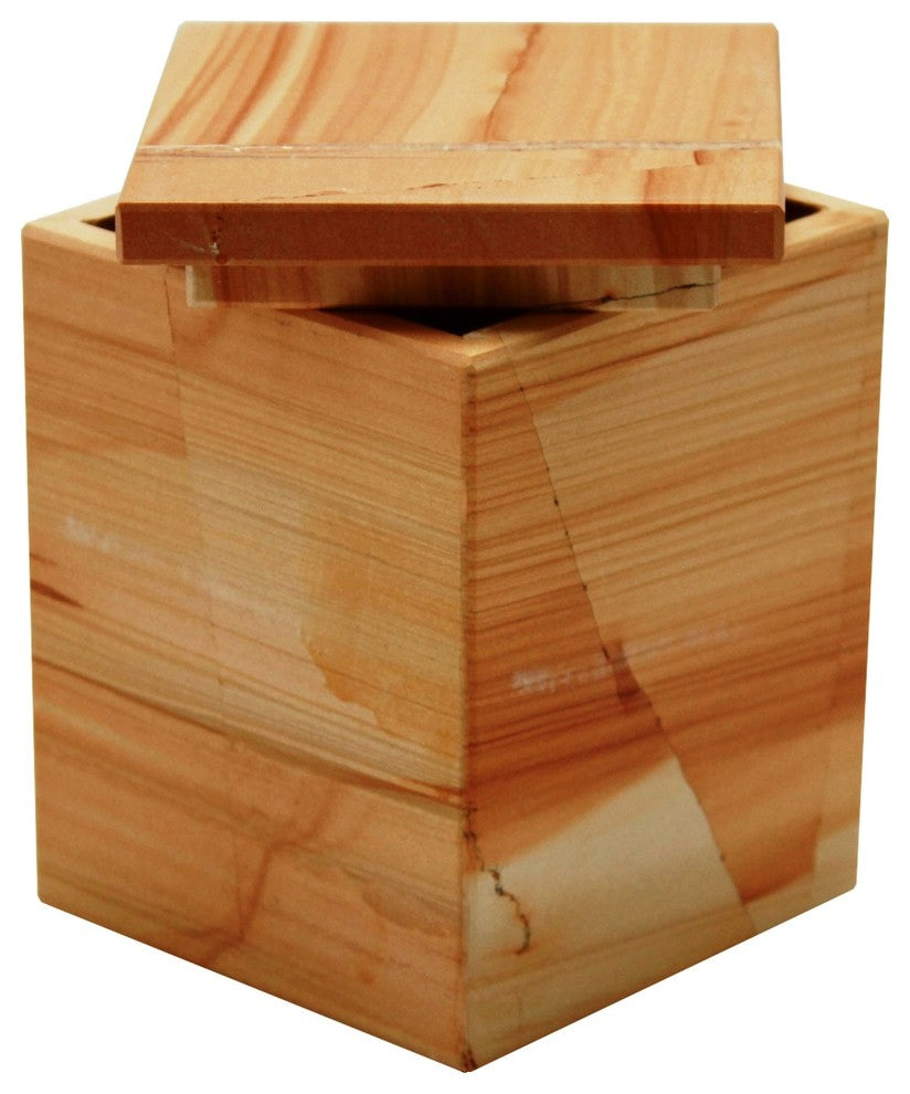 Myrtus Collection Black and Gold Marble Cannister, Natural Tan