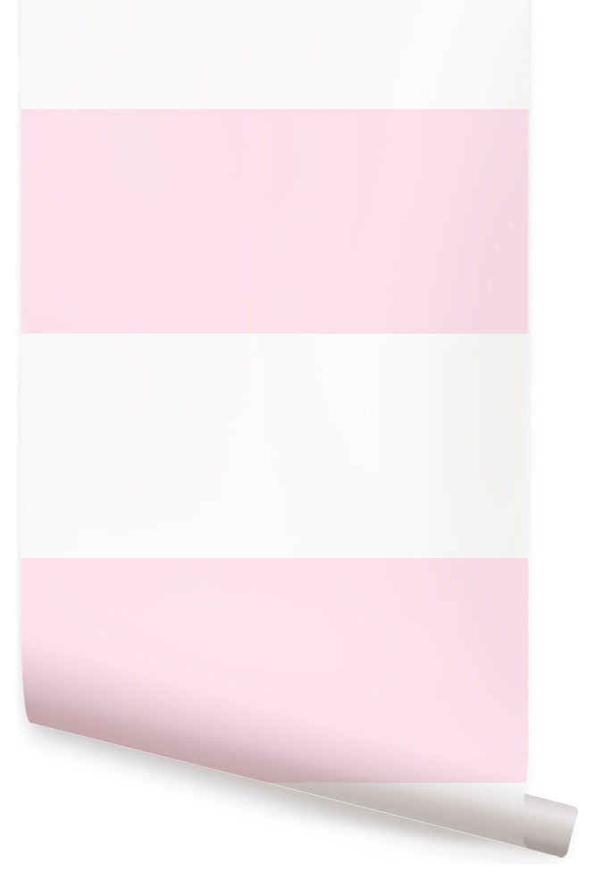 Horizontal Stripe Bold Peel and Stick Vinyl Wallpaper, Pink, 24"w X 60"h