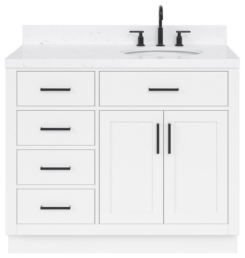 Ariel Hepburn 42" Right Offset Single Oval Sink Vanity, Carrara Quartz