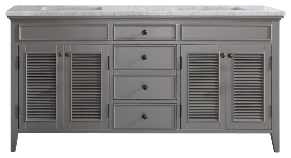 72" Double Vanity in Grey with Carrara White Marble Countertop Without Mirror