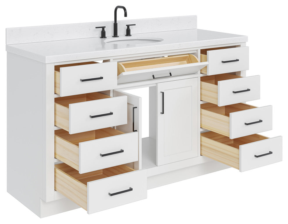 Ariel Hepburn 60"  Single Oval Sink Vanity, Carrara Quartz