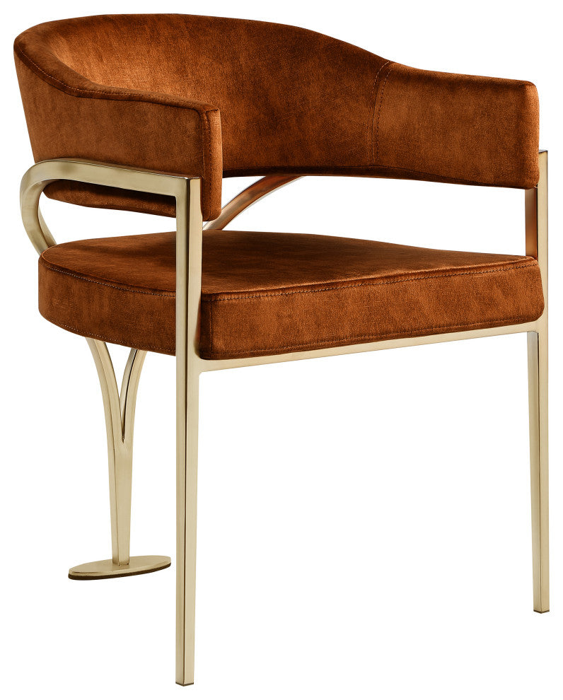 Madelyn Upholstered Dining Chair, Set of 2, Cognac, Velvet, Gold Finish