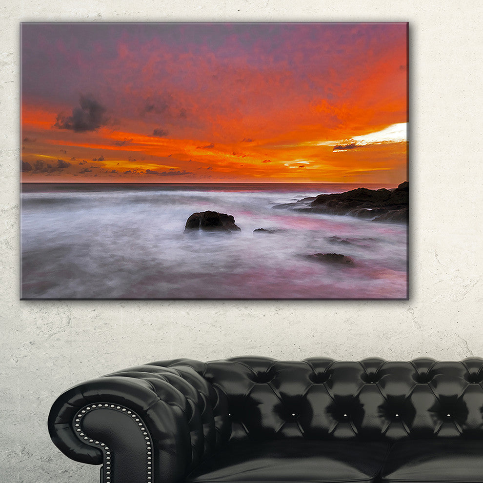 "Vividly Colorful Tropical Beach At Sunset" Seascape Art Canvas, 40"x20"