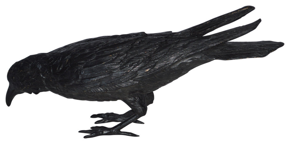 Raven with his head down Bronze Statue - Size: 22"L x 6"W x 11"H.