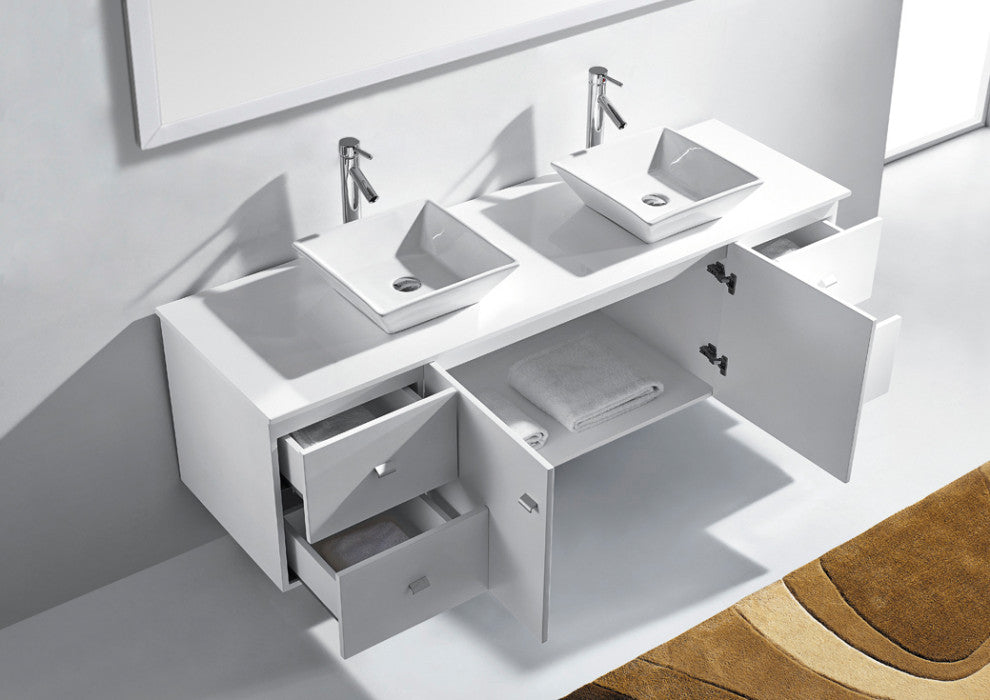 Clarissa 72" Double Bathroom Vanity Set, White, White Engineered Stone Counterto