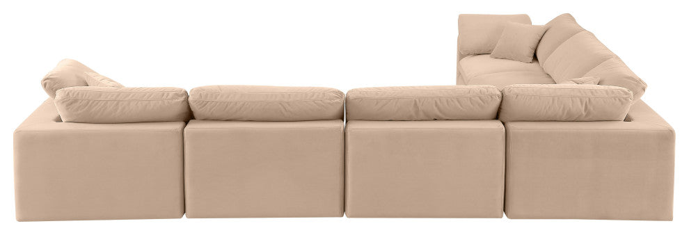 Comfy Upholstered L-Shaped Modular Sectional, Beige, 6-Piece: 3 Armless Chair, 3 Corner Chair, Velvet