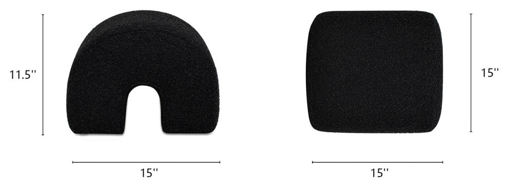 Bridge 16" Arched Upholstered Footstool Ottoman, Ebony Black Boucle