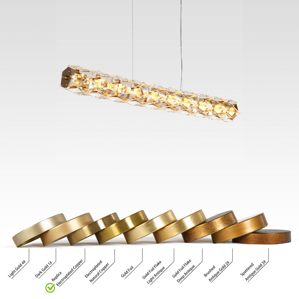 LNC Viniculture 1-Light 36" Modern Crystal Linear LED Island Light, Brass