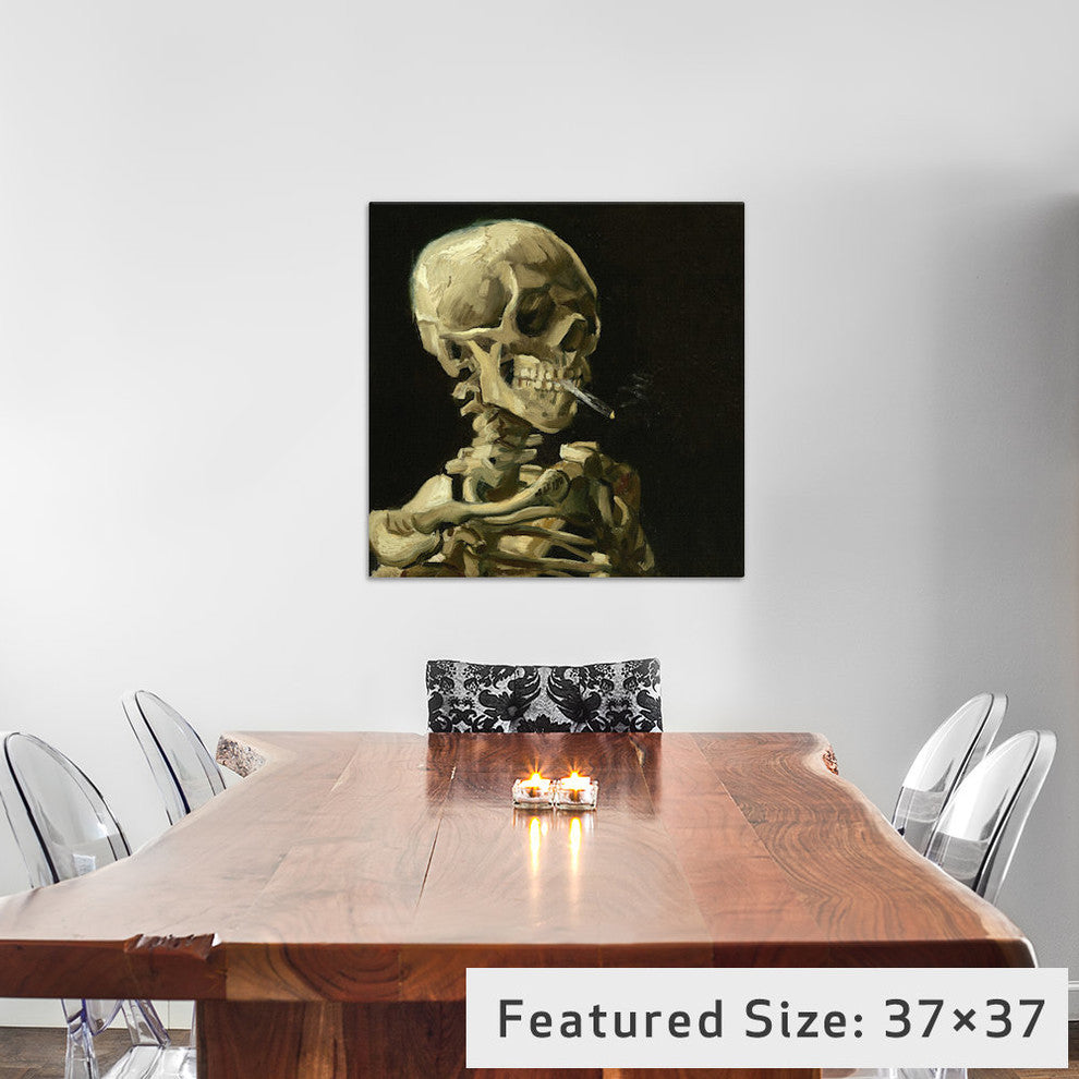 "Head Of A Skeleton With A Burning Cigarette" Wrapped Canvas  Print, 12x12x1.5