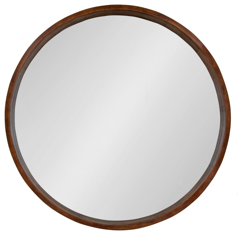 Hutton Round Wood Wall Mirror, Walnut Brown 36 Diameter