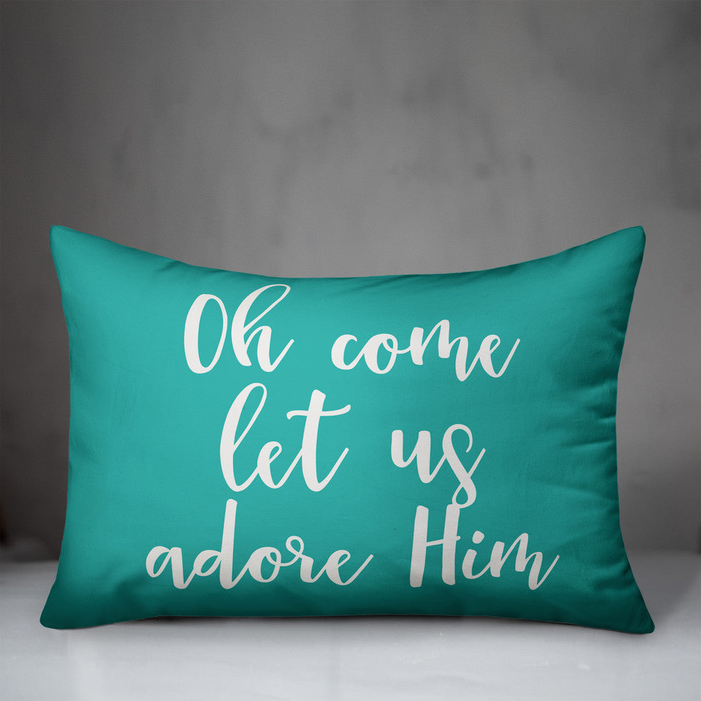 Oh Come Let Us Adore Him, Teal 14x20 Lumbar Pillow