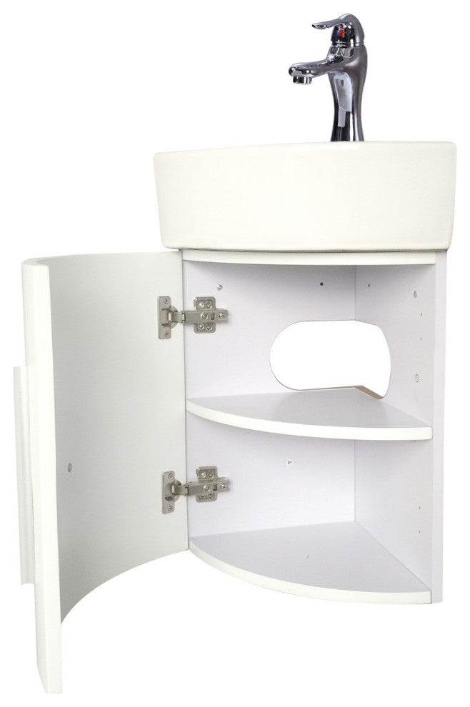 Corner Bathroom Cabinet Sink White Wall Mount With Faucet Drain and Overflow
