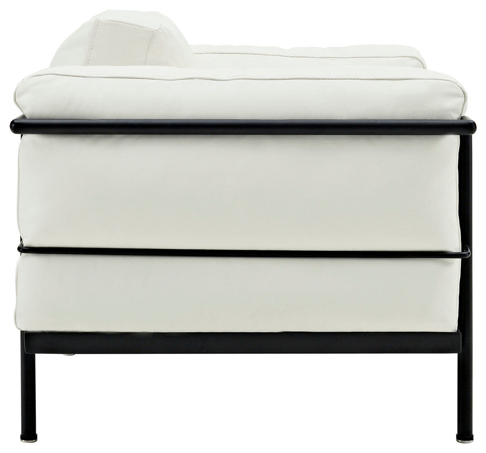 Modern Contemporary Living Room Leather Armchair and Sofa White