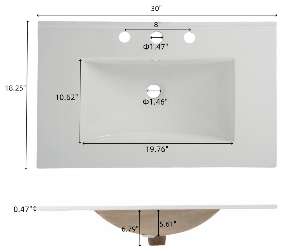 GDF Studio 30" Bathroom Vanity With Ceramic Sink & Free-Handle Doors, Natural