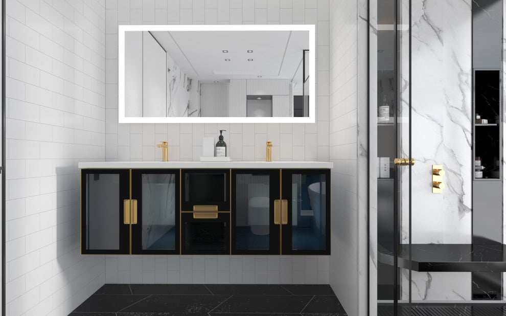 CastelloUSA Solaria Glass Facade Floating Vanity, 60", No Top, Base Only