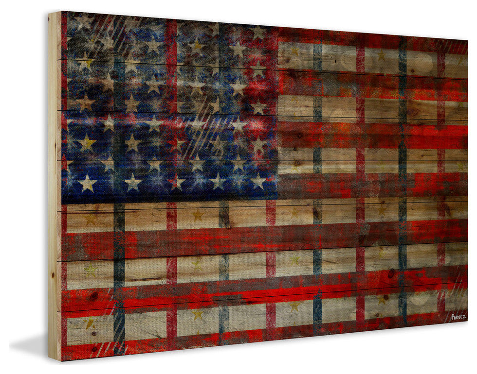 "Striped Flag" Print on Natural Pine Wood, 60"x40"