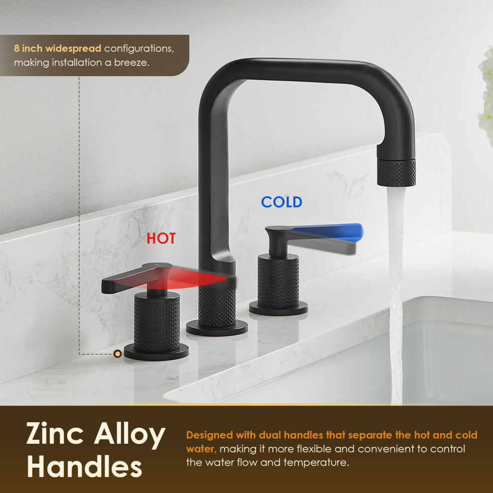Wishful 8" Widespread 2-Handle Bathroom Faucet, Matte Black