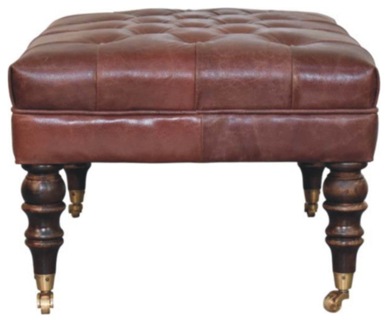 Ottoman Upholstered Buffalo Brown Leather With Castor Legs Artisan Furniture