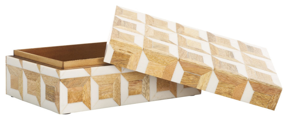 Safavieh Lori Decor Box, Set of 2, Antique Ivory/Natural Brown