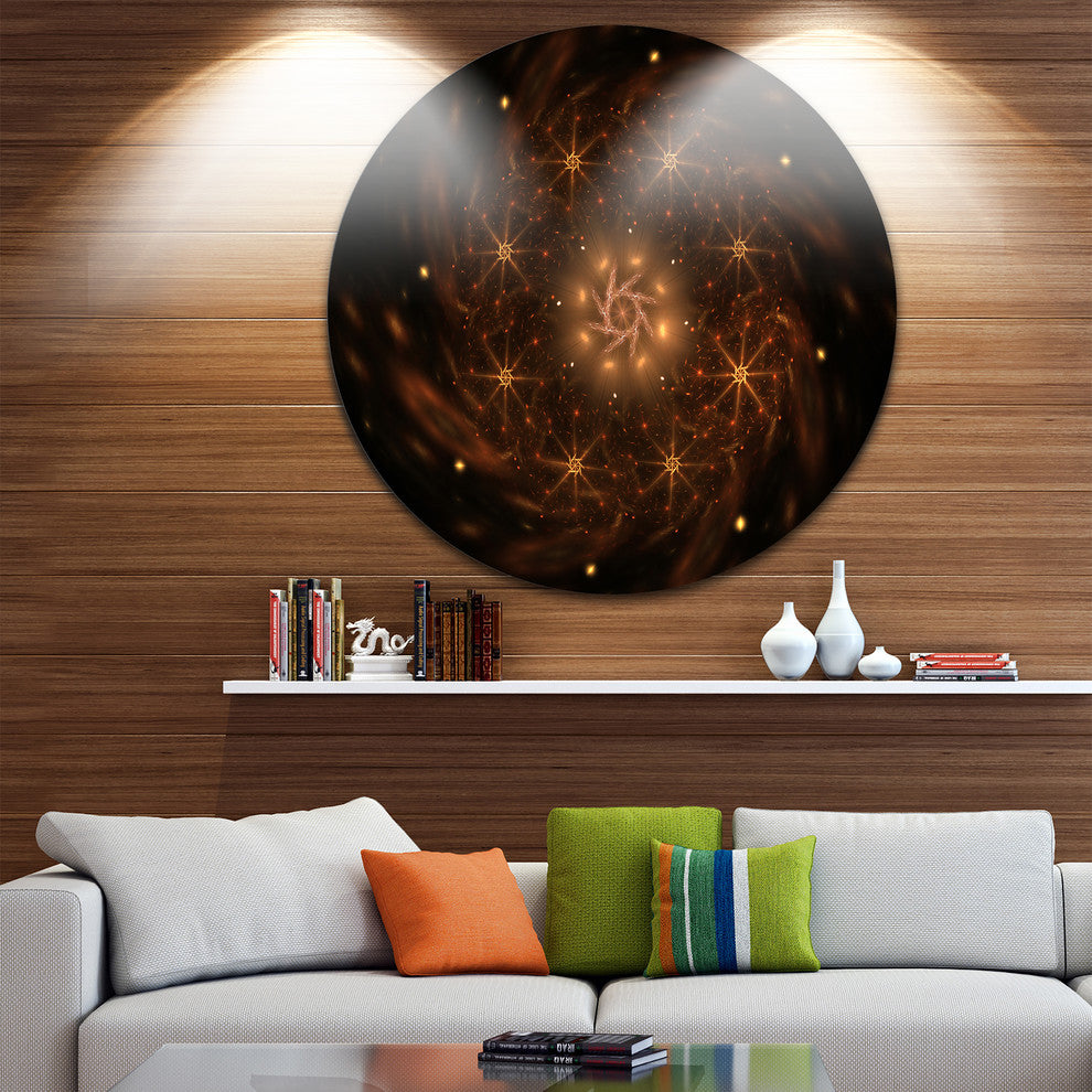 Rounded Brown Fractal Flower, Modern Floral Disc Metal Wall Art, 23"