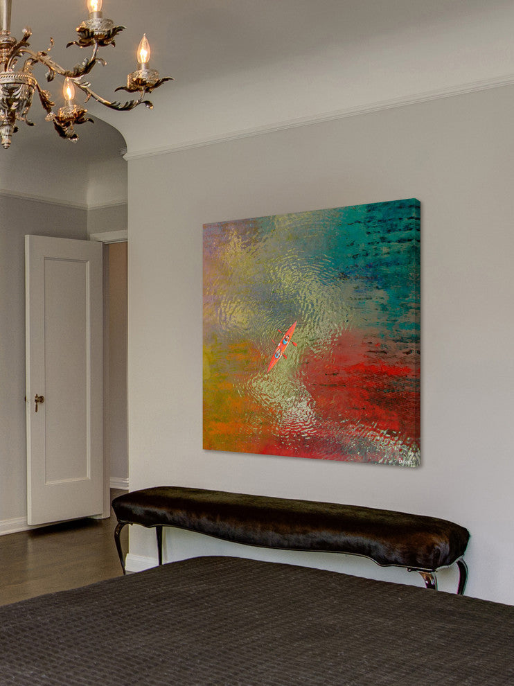 "Red Kayak" Painting Print on Wrapped Canvas, 24"x24"