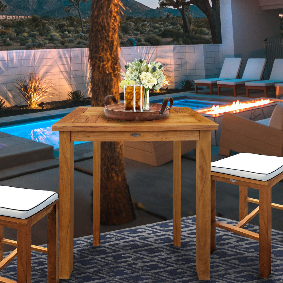 Teak Wood Seville Outdoor Patio Counter Height Bistro Table, 27"