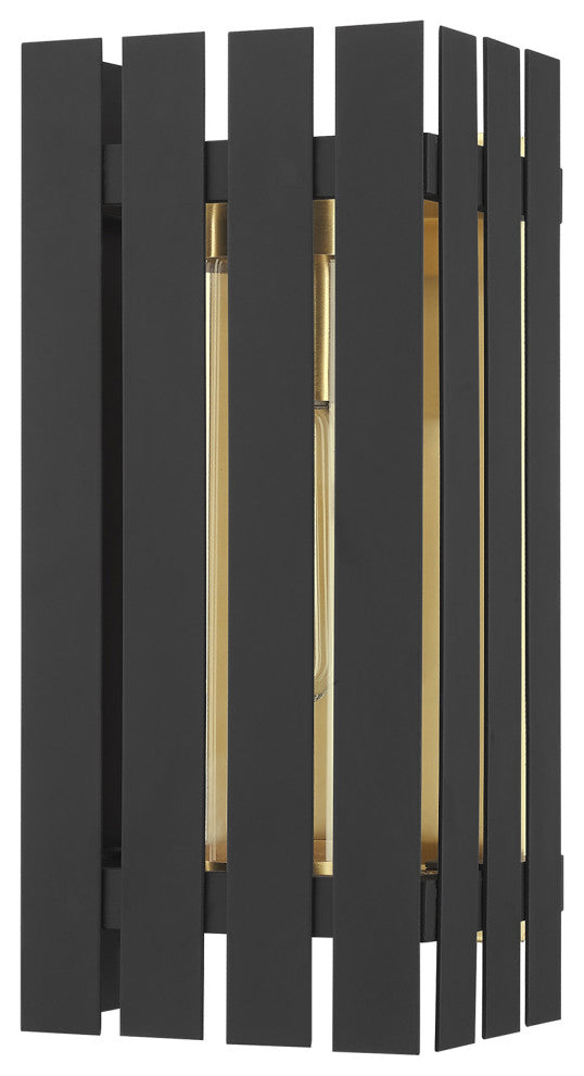 Livex Lighting Greenwich 1 Light Black, Satin Brass Medium Outdoor Wall Lantern