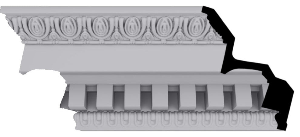7 3/4"Hx8 3/4"Px11 3/4"Fx95 3/4"L, 5" Repeat, Dentil Crown Moulding