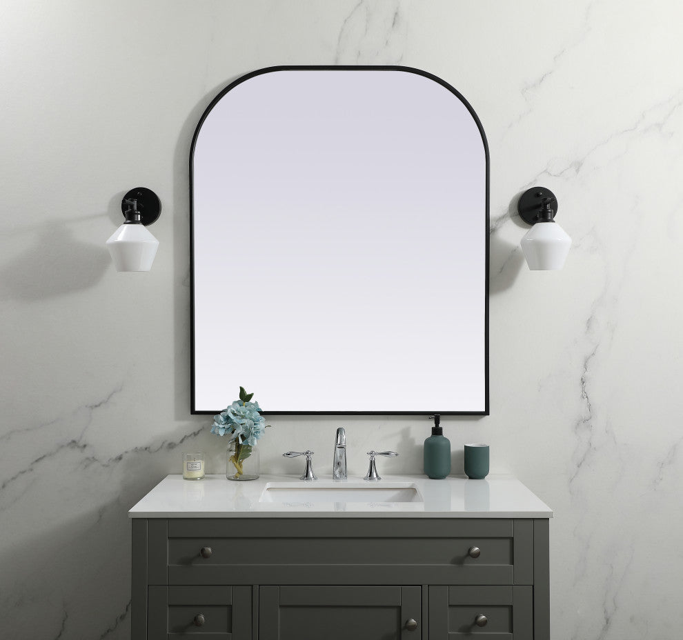 Metal Frame Arch Mirror 36X42 Inch, Black