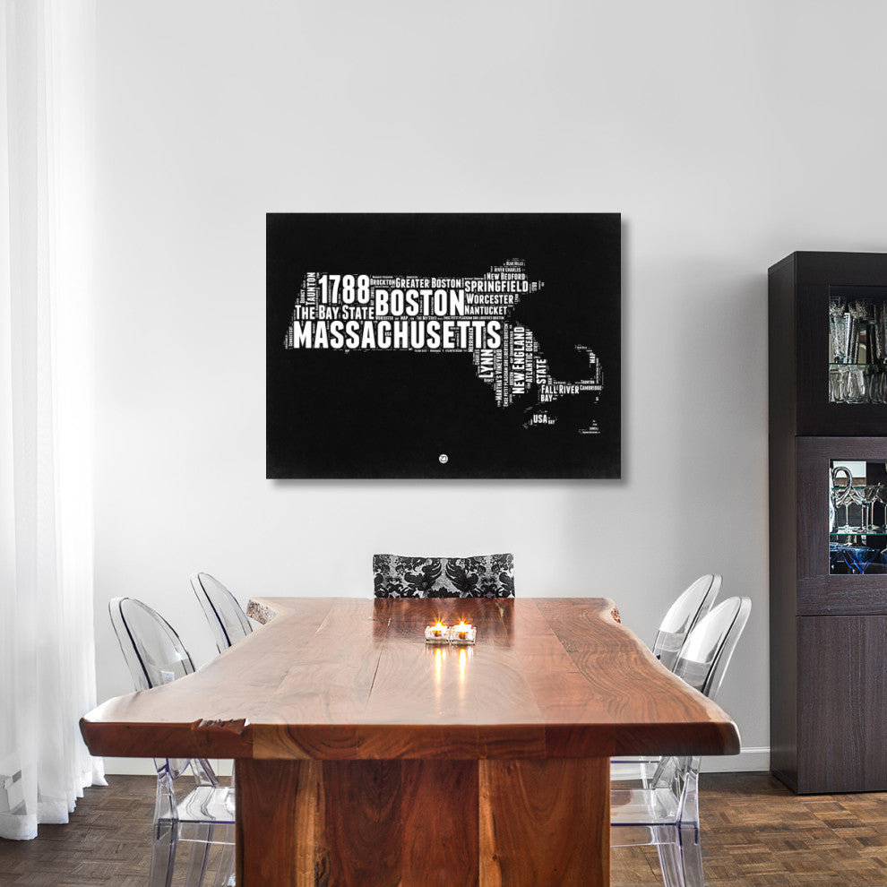 "Massachusetts Black and White Map" Fine Art Print