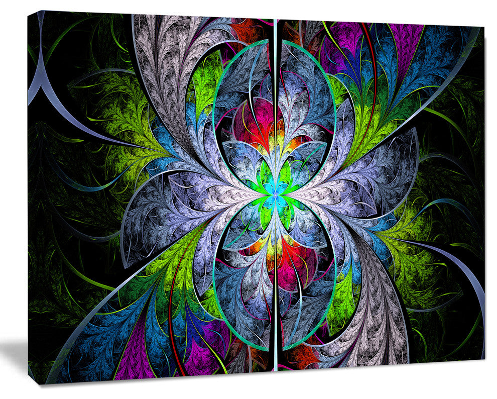 Multi Color Fractal Stained Glass, Abstract Wall Art Canvas, 20x12