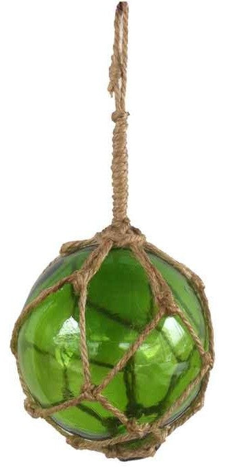 Green Japanese Glass Ball Fishing Float With Brown Netting Decoration 4''