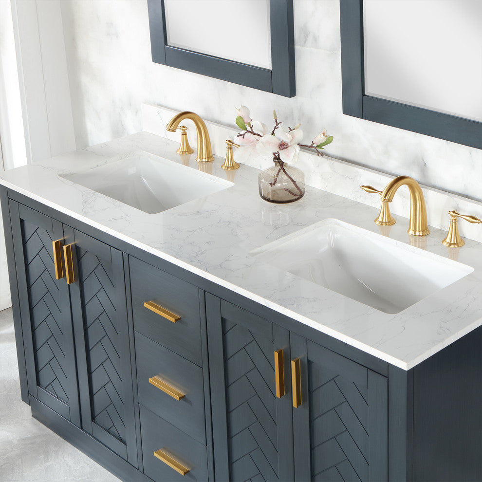 Gazsi Charcoal Blue Bathroom Vanity Set, 60", With Mirror