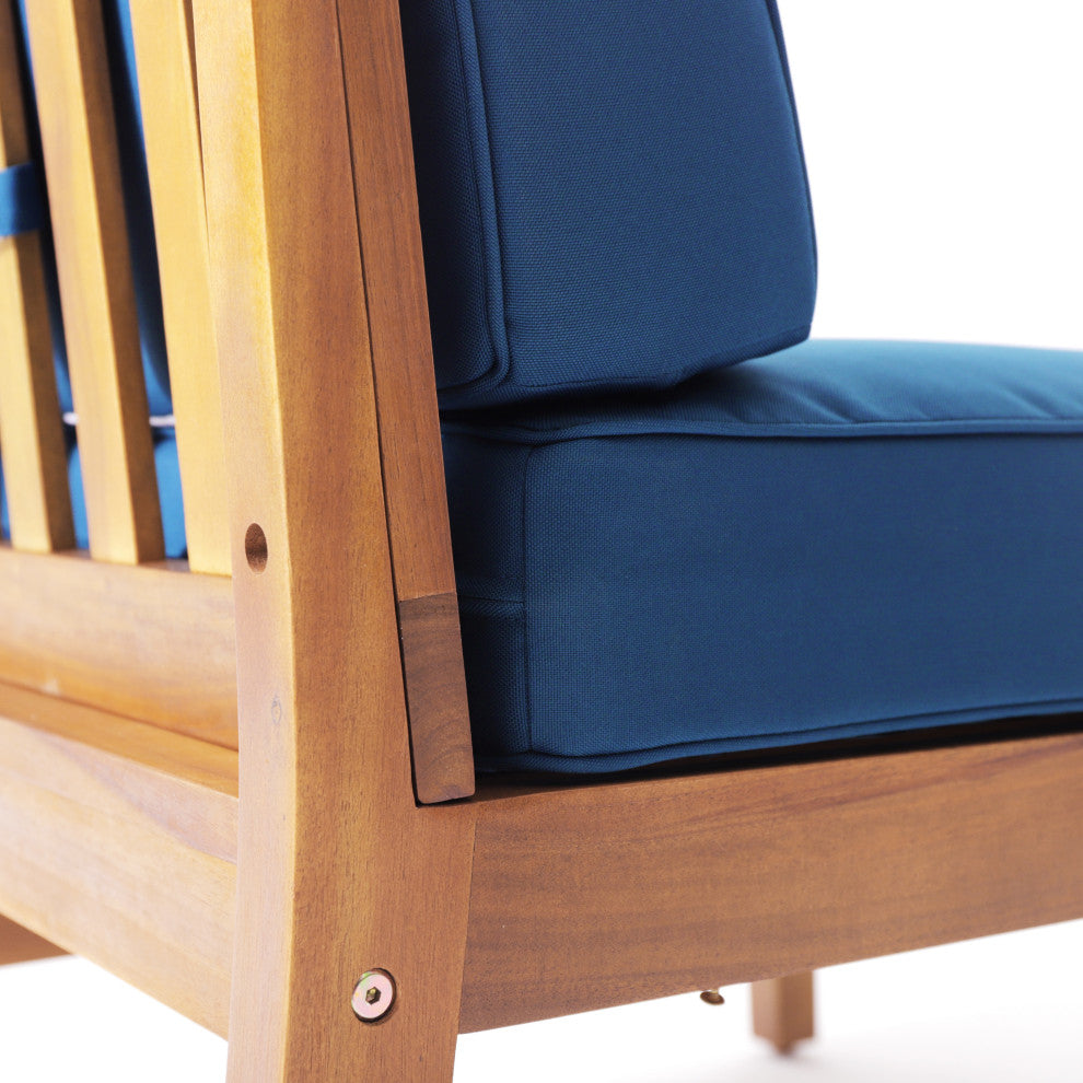 Outdoor 5-Seat V Shaped Acacia Sectional With Table, Blue