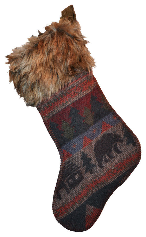 Cabin Bear Christmas Stocking Sock