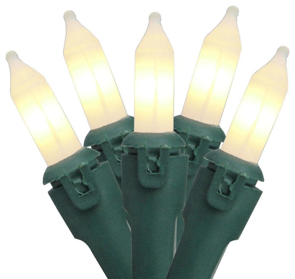 Set of 100 Clear Frosted Mini Christmas Lights 5.5" Spacing, Green Wire