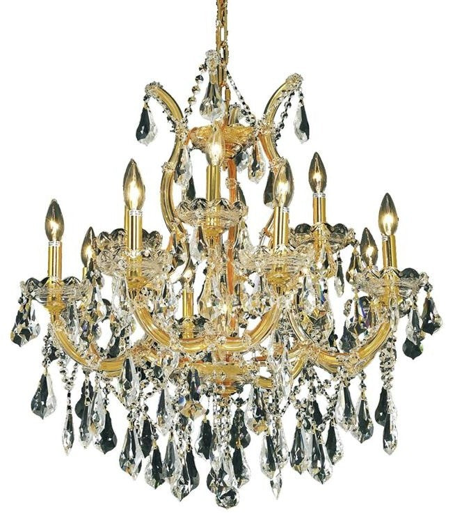 Elegant Maria Theresa Dining Room Light, Gold Finish With Royal Cut Crystal