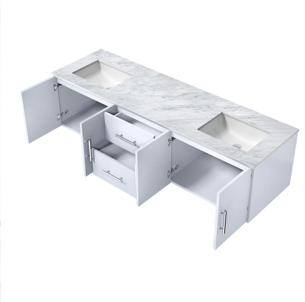 Geneva Transitional Glossy White 72" Double Vanity
