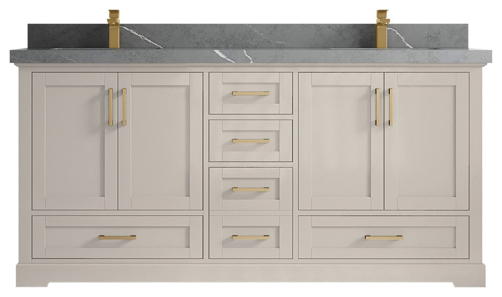 Boston 72" Double Sink Bath Vanity in Fine Grain 2" Piatra Gray
