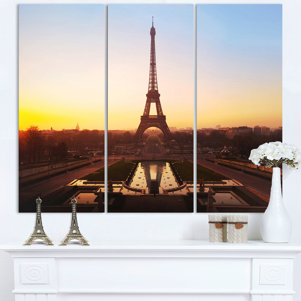 "Brown Silhouette of Paris Eiffel Tower" Metal Wall Art, 3 Panels, 36"x28"