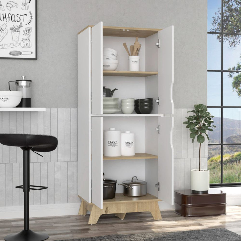 FM FURNITURE Zurich Double Kitchen Pantry - Light Oak and White