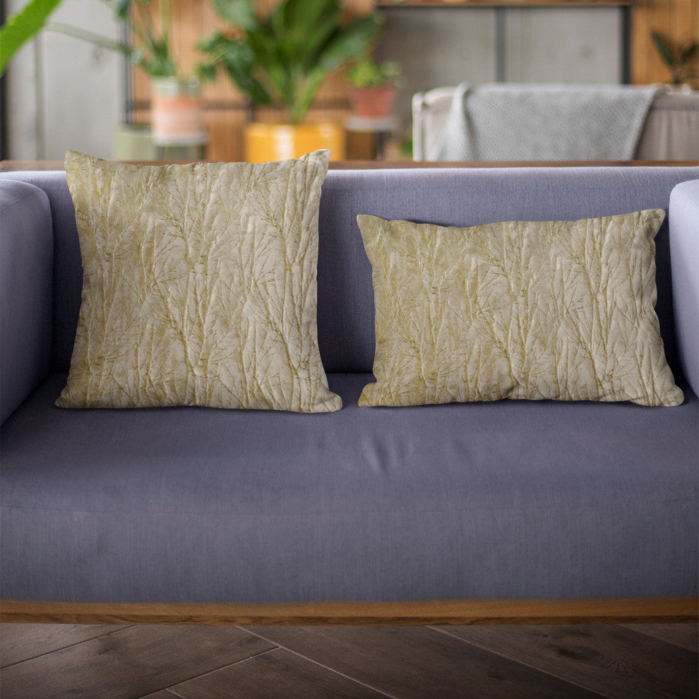 Golden Yarns Shiny Fabric With Twig Pattern Luxury Throw Pillow, 24"x24"