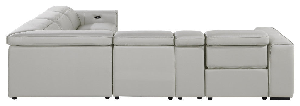 Niccolo Top Grain Italian Leather 6-Piece L-Shaped Power Reclining Sectional, Light Grey