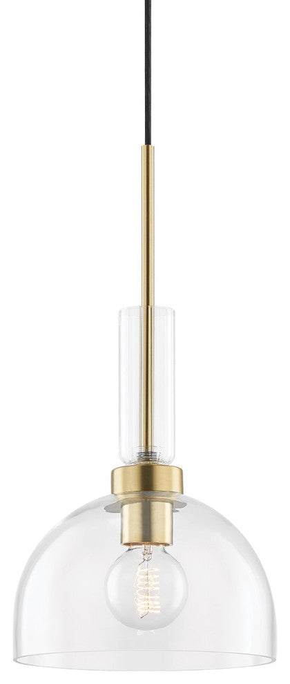 Tabitha 1-Light Pendant, Aged Brass, Clear