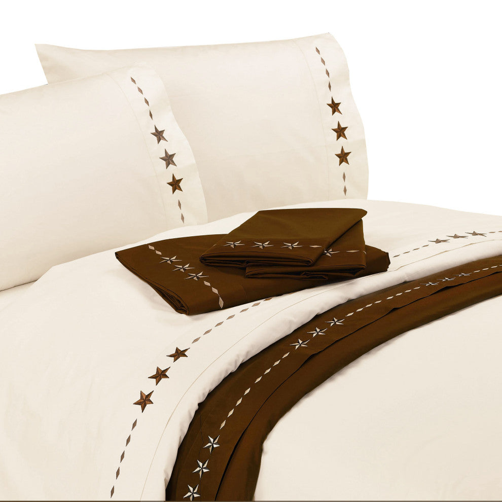 Embroidered Star Sheet Set, Cream, Full