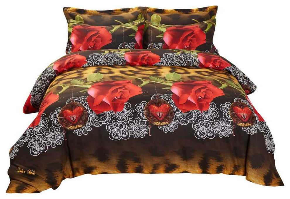 Duvet Cover Set, Queen size Floral Bedding, Dolce Mela Passion DM709Q