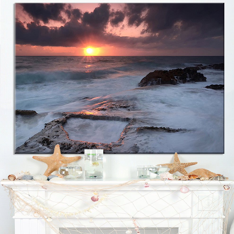 "Cable Shallow Coast Cascais Portugal" Contemporary Seascape Art Canvas, 40"x20"