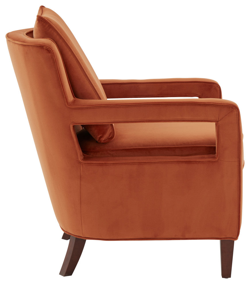 Questa Mid Century Velvet Accent Arm Chair, Burnt Orange