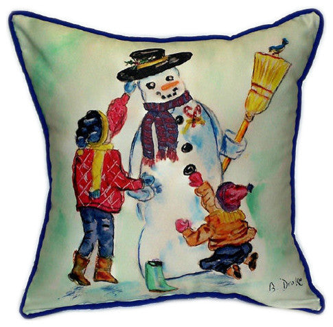 Pair of Betsy Drake Snowman Large Pillows 18 Inch x 18 Inch